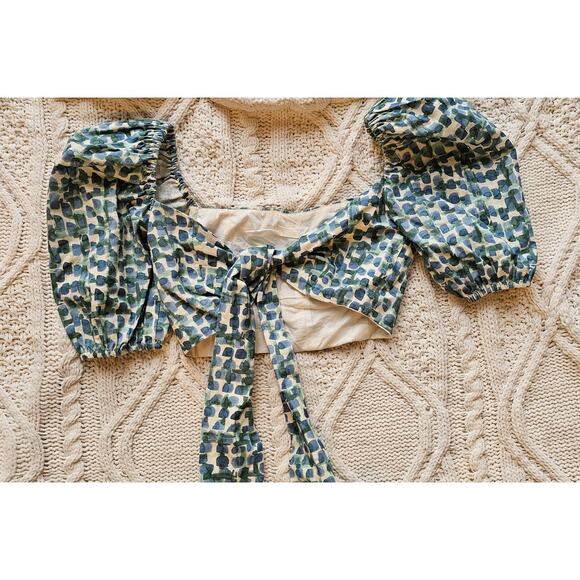 Karina Grimaldi Women Paros Print Linen Crop Top and Belted Short Set Sz XS - Picture 2 of 2